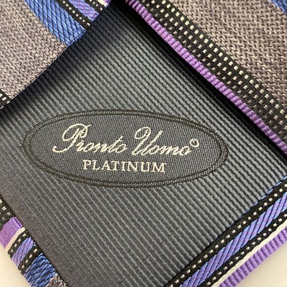 ProntoUomo platinum Mens wearhouse gray blue black lavender stripe X long - Picture 6 of 7
